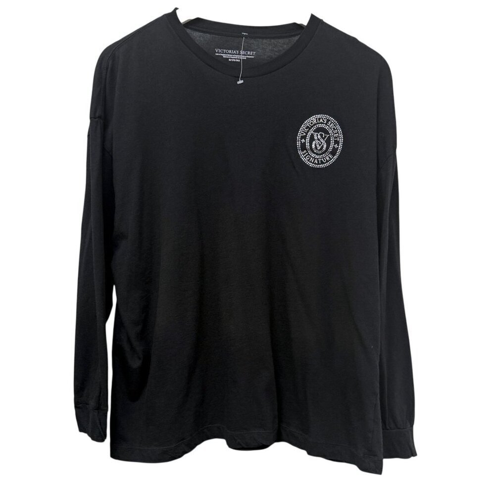 Victoria's Secret Black Tee Medium Womens Top Sparkle Logo Loungewear Cotton